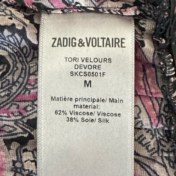 NWT ZADIG & VOLTAIRE Tori Velours Devore Tunic Size M - Picture 6 of 6